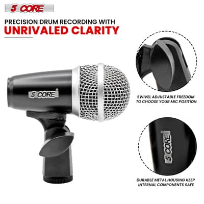 5Core Snare Mic XLR Cardioid Tom Drum Kick Instrument Microphone BLACK image 4