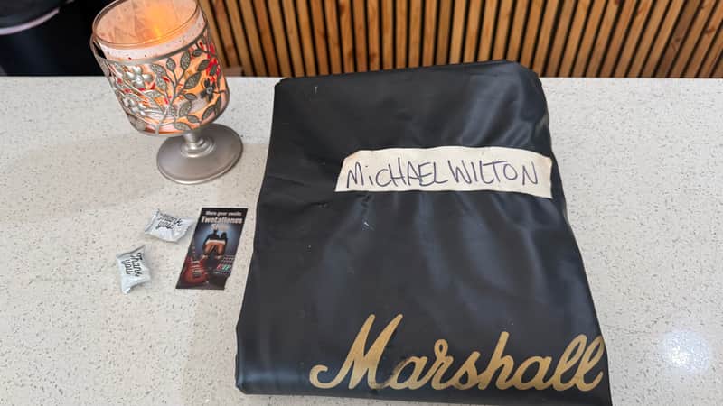Michael "Whip" Wilton's Marshall 1960-Series 4x12 Cabinet Cover – Vintage Marshall Black Vinyl Cover – Queensrÿche Provenance image 1