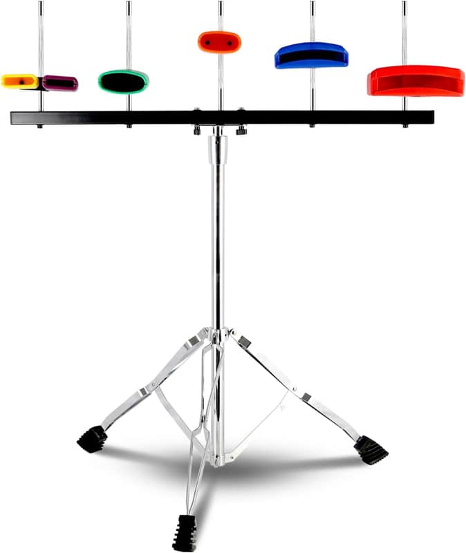 Jam Block Set Jam Block Percussion Stand Triangular Double Brace Design Plastic Cowbell Stand, with Plastic Jam Blcok Set for Professional Band Beginners and Adults image 1