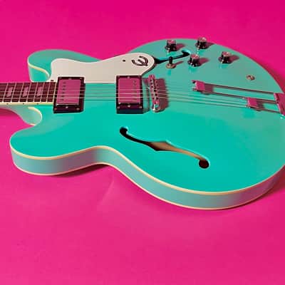 1998 Epiphone Riviera rare color Turquoise frequensator tailpiece image 8