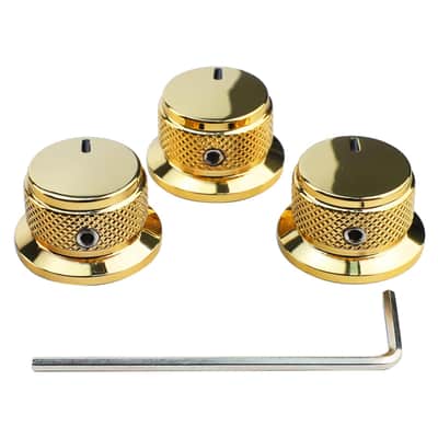 3Pcs Electric Bass Guitar Metal Knobs Flat-top Hat-Shaped Volume Tone Control Knobs with Set Screw 6mm Hole Compatible with Fender Strat Telecaster Les Paul Electric Guitars or Basses（Gold） image 8