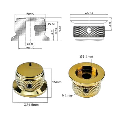 3Pcs Electric Bass Guitar Metal Knobs Flat-top Hat-Shaped Volume Tone Control Knobs with Set Screw 6mm Hole Compatible with Fender Strat Telecaster Les Paul Electric Guitars or Basses（Gold） image 6