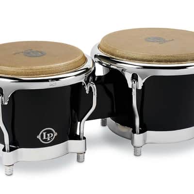 Latin Percussion LP 7-1/4" and 8-5/8" Fiberglass Bongos - Black with Chrome Plated Hardware (LP200XF-BK) image 6