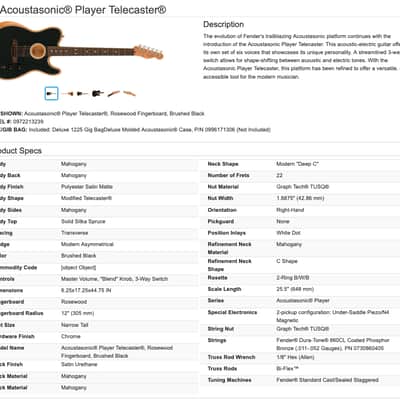Fender Acoustasonic Player Telecaster Tele Acoustic Electric Guitar image 24