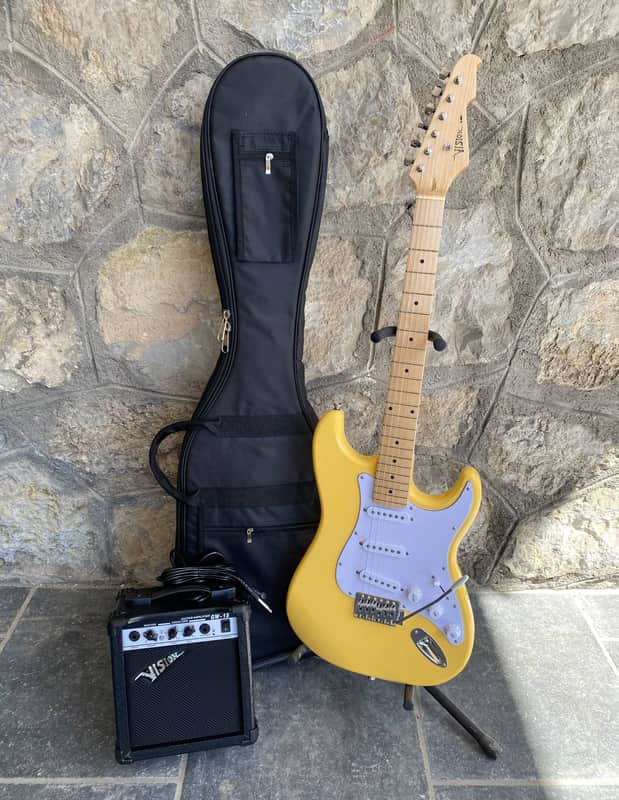 Vision Stratocaster ST5 Electric Guitar Starter Kit - Yellow - NEW image 1