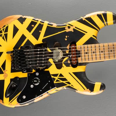 EVH Limited Edition Striped Series Frankenstein Frankie - Black w/ Yellow Stripes Aged image 1