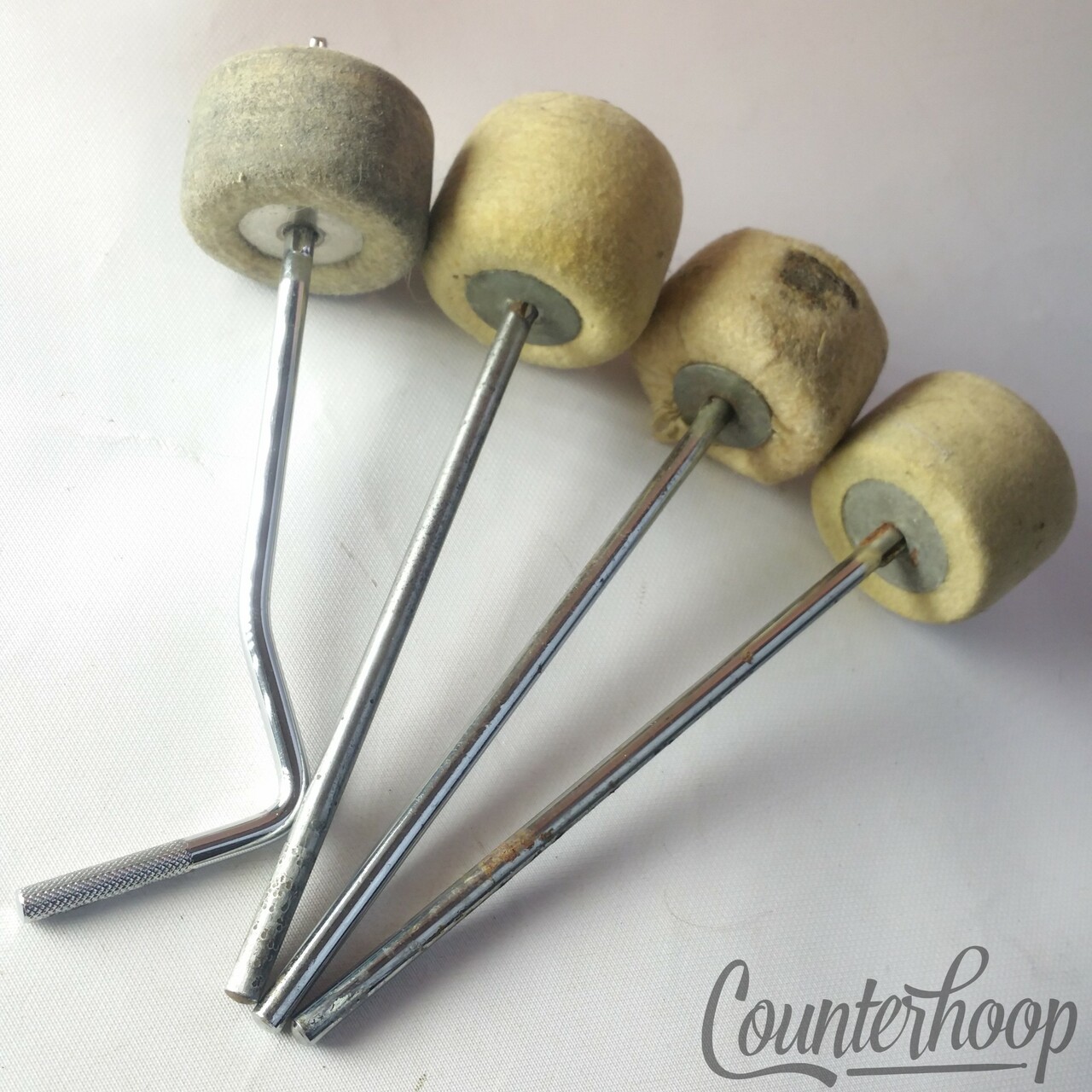 Misc Beaters 4x Parts Lot Bass Drum Pedal/Cocktail? Set Felt Chrome Rods — main photograph