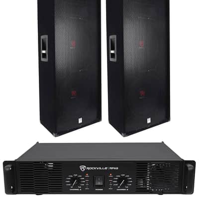 (2) Rockville RSG15.24 Dual 15” PA Speakers + Rockville RPA9 Power Amplifier Amp image 1
