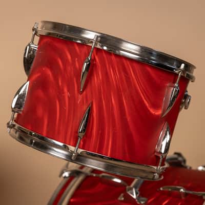 Vintage Mica-Sonic MIJ Red Satin Flame Drum Set image 18