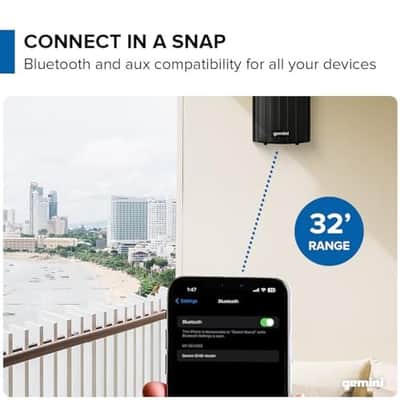 Gemini Sound GHSI Active/Passive Bluetooth Outdoor Speakers- Daisy Chain Capable, IP44, Wall Mount (Black, 100 Watts) image 5