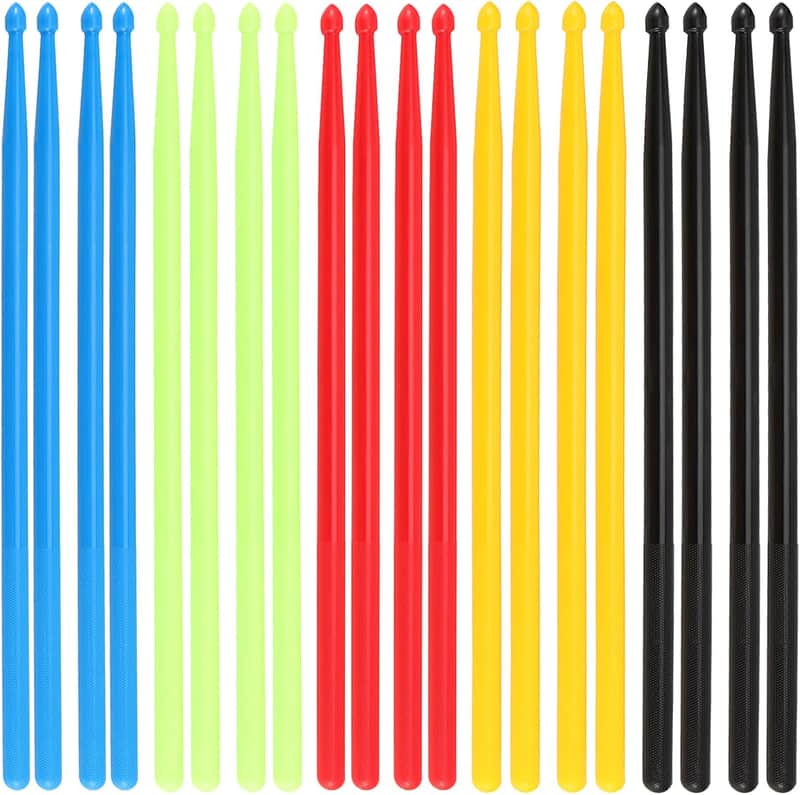 10 Pair 5A Nylon Drum Sticks, 16 Inch Non-slip Plastic Drumsticks Durable Multi Color Nylon Drum Sticks for Musical Instrument Percussion Accessories, Green, Black, Red, Yellow, Blue image 1