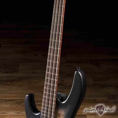 ESP LTD D-4 LH Poplar Burl Left-Handed Bass Guitar – Black Natural Burst Satin image 4