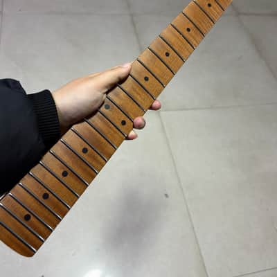 DIY Reverse big head 22Fret Roasted Flame maple Electric guitar Neck Locking nut image 2