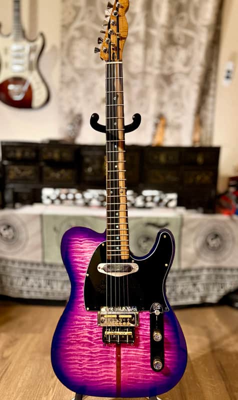 Custom Telecaster Mad Cat Partscaster – Quilted Purple Burst • Hipshot Locking Tuners • Lace Chrome Burner • Vintage Gold Foil w/hardshell case image 1