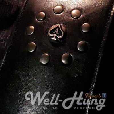 Well-Hung Forever Randy "Gunmetal Ace" 3" wide padded black leather guitar strap image 4