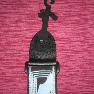 new with tags genuine Fender 2" Monogrammed Guitar Strap Black, Light Gray, and Light Blue - Fender part number: 099-0681-502, Fully adjustable length (39"-72") Woven Fender logo and guitar headstock design, polyester backing, black leather ends image 9