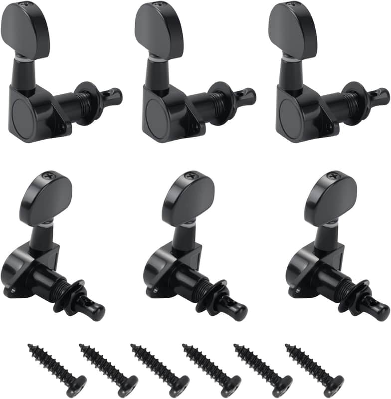 6 Pieces Set, 3L3R Guitar Tuning Pegs, Machine Heads for Electric and Acoustic Guitars, 3-Screw Classic Electric Guitar Tuning Pegs (Black) image 1