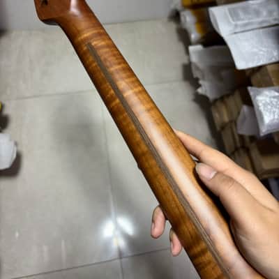 Big head Reverse headstock 22fret Roasted flame Maple Electric Guitar Neck image 5