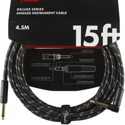 Fender Deluxe BLACK TWEED Guitar/Instrument Cable, Straight-Right Angle, 15' ft image 1