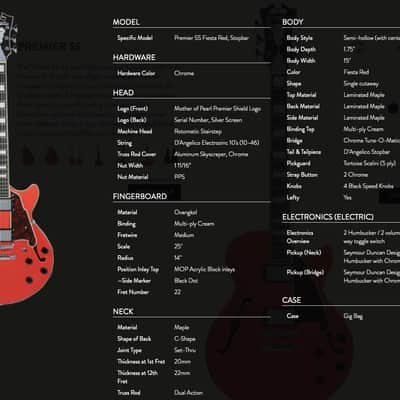 D'Angelico Premier SS Single Cut Semi-hollow with Stop-Tail Tailpiece in Fiesta Red image 6