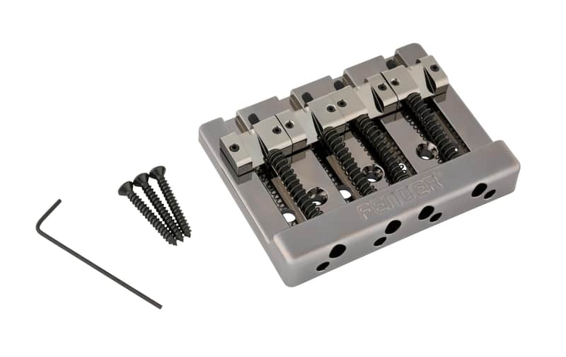 Fender HiMass String-Through 4-String Bass Bridge Assembly With Brass Saddles, Black Chrome image 1