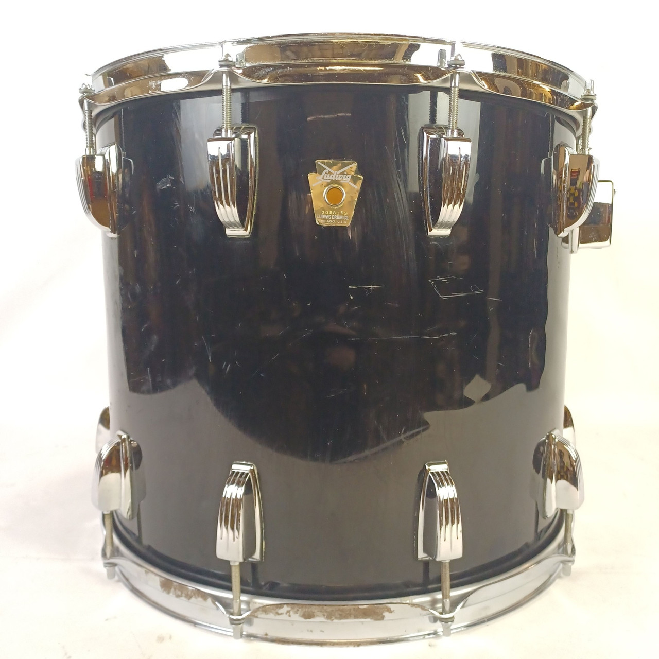 Ludwig 14x16"Monroe Rack Tom Drum Black Cortex Vintage 80s 6Ply Maple Floor USA — main photograph