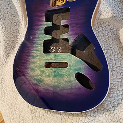 Bottom price on a Beautiful USA Bound Alder body.Quilt maple top. In "Deluxe blue dragon" .Made for a Strat neck #DD-412 image 1