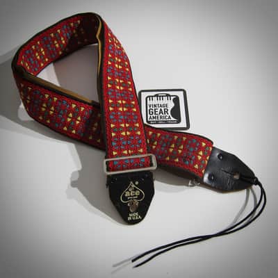 ACE Guitar Strap Red Kaleidoscope Rolling Stones Genuine Vintage Part Circa-1960s-Red with Yellow, Blue & Green Diamonds image 9