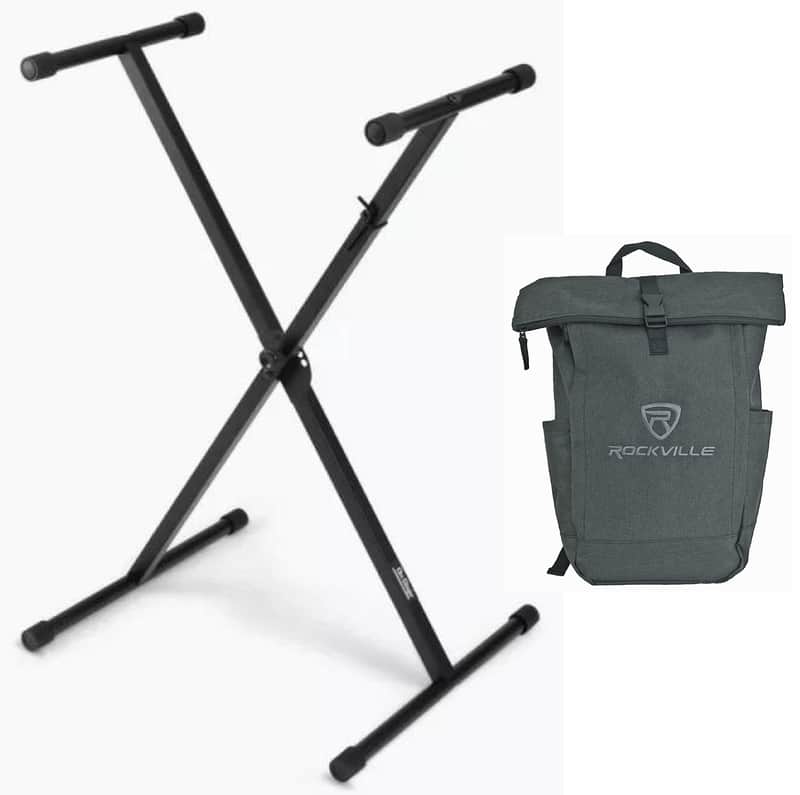 On-Stage TMP-KS90-SA Classic Single X-Stand Keyboard Stand KS90+Laptop Backpack image 1