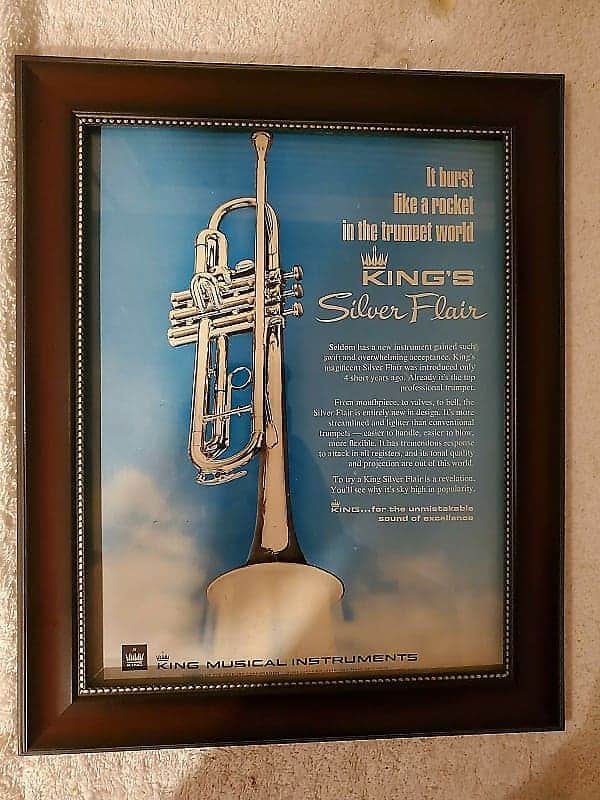 1972 King Horns Promotional Ad Framed King Silver Flair Trumpet Original Bild 1