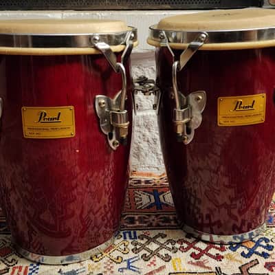 VINTAGE! Pearl Professional Series Oak Stave Short Congas 1990s - Cherry Red image 17