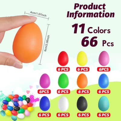 66 Pcs Plastic Egg Shakers Easter Egg Shaker Percussion Musical Maracas Eggs Plastic Easter Egg for Kids Toys Learning DIY Painting(11 Colors) image 2