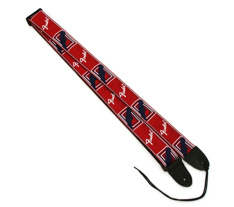 099-0682-000 Genuine Fender® 2" Monogrammed Red/White/Blue Guitar Strap image 1