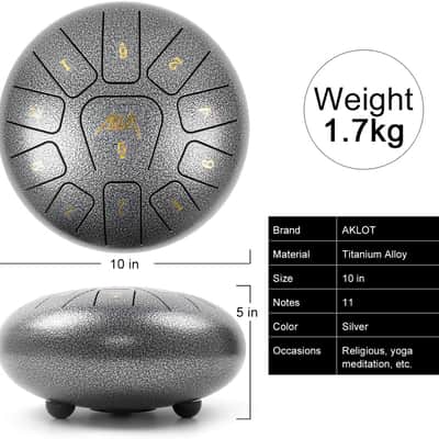 10-Inch Steel Tongue Drum – 11-Note C Key Tank Drum, Percussion Instrument with Mallets & Carry Bag image 2