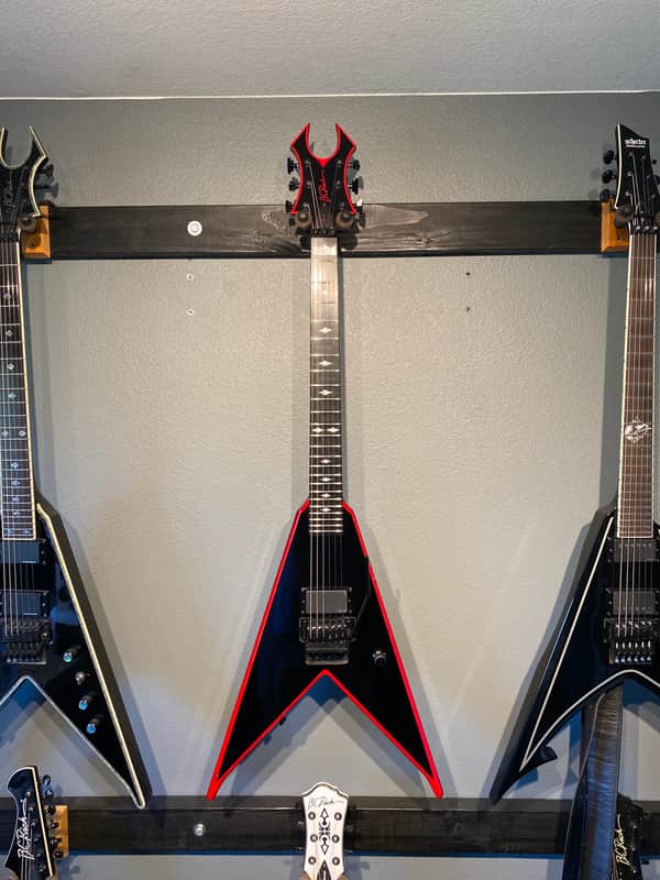BC Rich Jr. v Icon Black with red bevels and pinstripes | Reverb