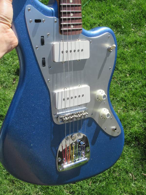 Jazzmaster Guitar 60s Style Handmade Lightweight P90 Custom Lake Placid Blue Rainbow Flake Nitro image 1