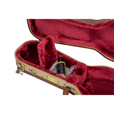 Crossrock Master Series Soprano Ukulele Case for 21'' Long Neck | Classic Fabric Tweed Exterior, Re-Engineered Shell, Backpack Straps & Leather Handle, Deep Red Velvet Interior image 13
