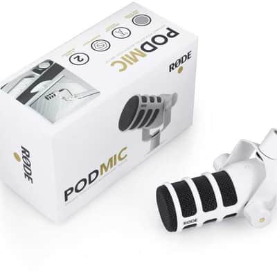 Rode PodMic (White) Cardioid Dynamic Broadcast Microphone with WS14 PodMic Pop Filter - Black image 6