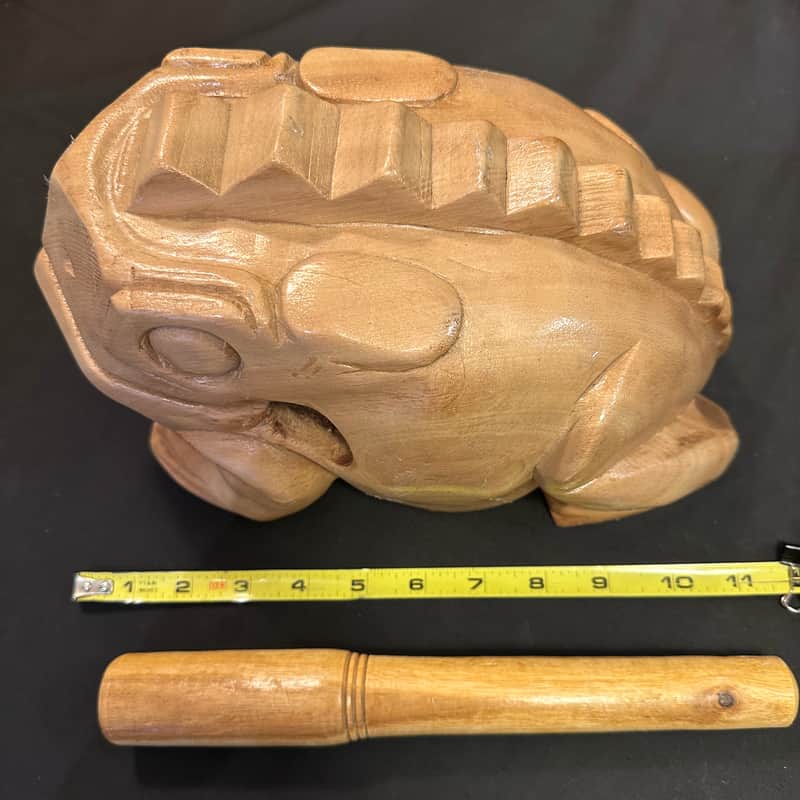 Handmade 11"x6.5" X-LARGE Frog Guiro Scraper Rasper, with Beater-MINT image 1