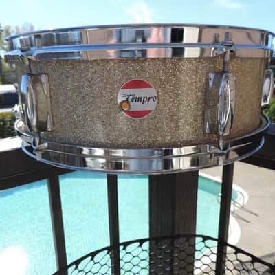 Vintage MIJ Tempro by Pearl 14 Inch Snare Drum 6 Lug 1960's Gold Sparkle image 1