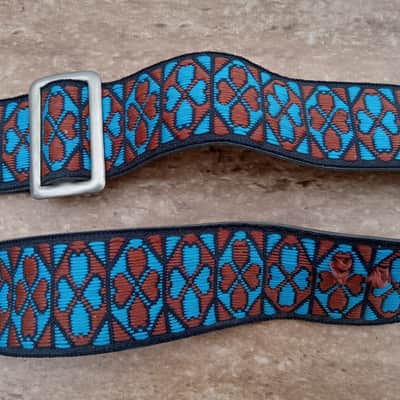 Vintage 1970's Ace-Style Guitar Strap! Blue, Red Heart Pattern, Metal Buckle! Original Case Candy! image 3