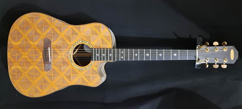Blueberry Handmade Acoustic Guitar Dreadnought with Hand Carved Grooved Patterns image 1