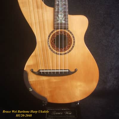 Handcrafted Baritone HARP Ukulele, Solid Spruce & Acacia, MOP Abalone Inlay, Hard Case, Bruce Wei HU20-2048 image 2