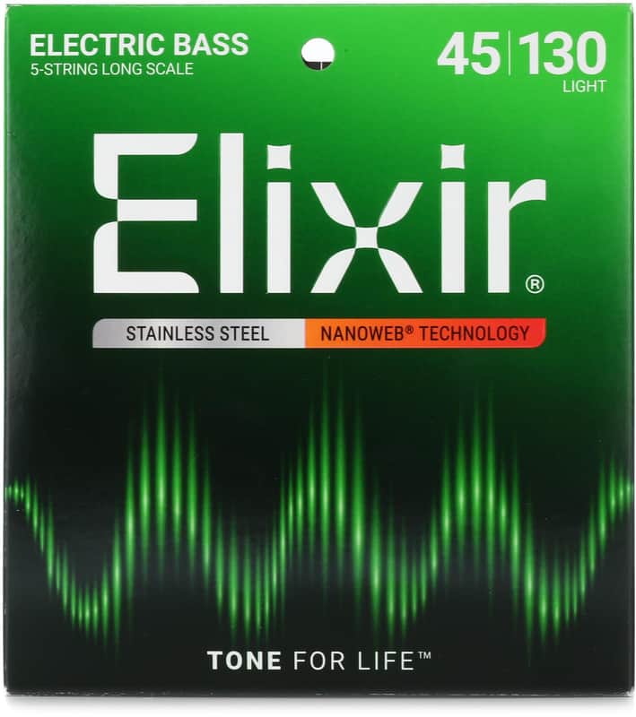 Elixir Strings 14777 Nanoweb Electric Bass Guitar Strings - .045-.130 Light Long Scale 5-string (5-pack) image 1