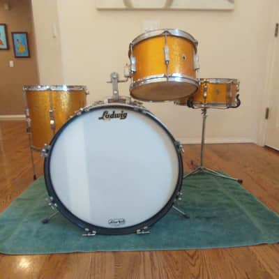 Ludwig Vintage 1966 Gold Sparkle Club Date Outfit W/ Matching Jazz Festival Snare - Amazing! image 25