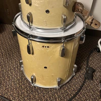 Vintage Slingerland 1948-54 Era Radio King Floor 16x16 & Rack Tom 12x8 White Marine Pearl WMP image 3