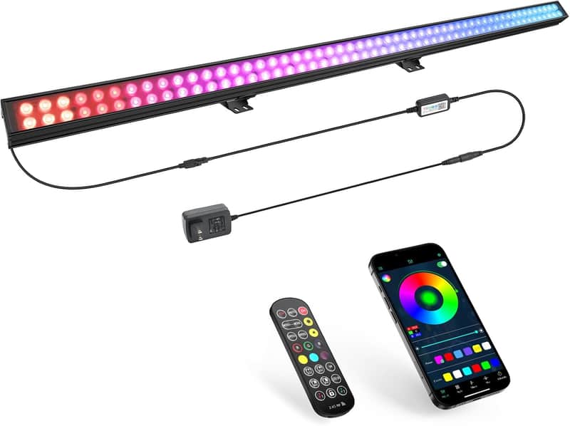 LED Stage Wash Light Bar - 60W Dual-Row Dimmable DJ Light Bar - Smart APP & Remote Control - Chase Effects Sound Active Timer Function - Aluminum Shell for Party Events Home Decoration Wall Display image 1