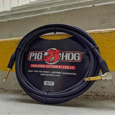 Pig Hog PCH20BKR "Black Woven" Instrument Cable, 20ft Right Angle image 3