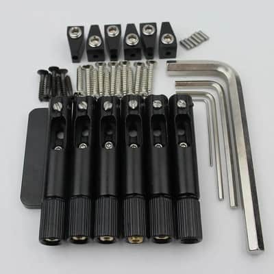 Black 6 String Headless Fanned Fret Guitar Brass Fixed Bridge Set image 1