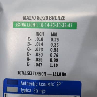 MA170 Authentic Acoustic SP Phosphor 80/20 Bronze Acoustic Guitar Strings - Extra Light (.10 - .47) image 6